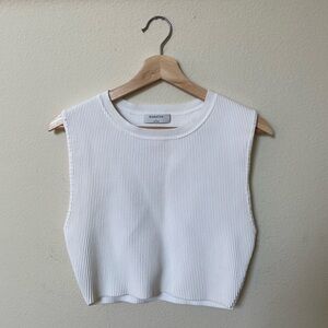 Aritzia Babaton White Ribbed Cropped Tank Top